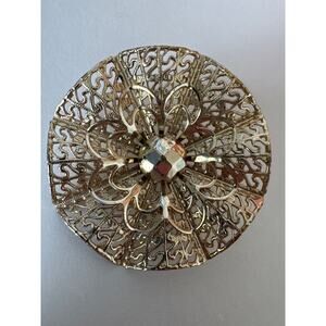 1950s Gold Tone Filigree Floral Clip Earrings Large Statement